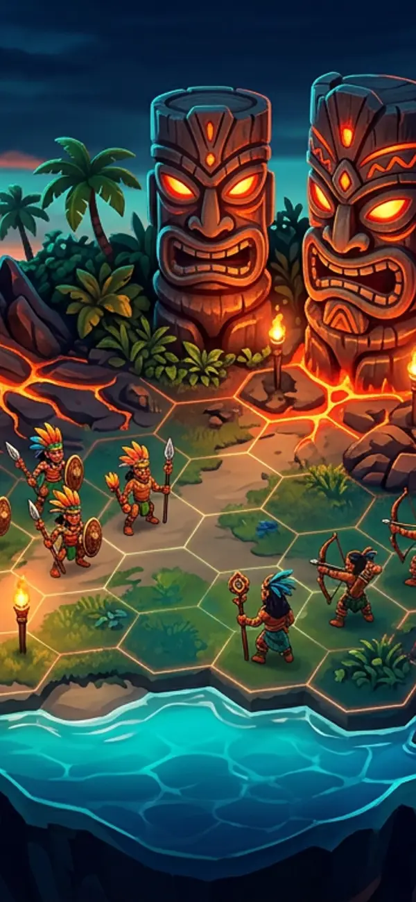 Tiki Tactics running in portrait on an Android phone